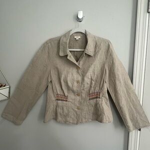 Women's Beige Jacket with Embroidered Details